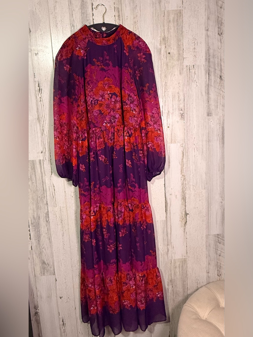 Maison Tara Floral Maxi Dress Size 12 Purple Orange Tiered Boho Flowy - Picture 2 of 9